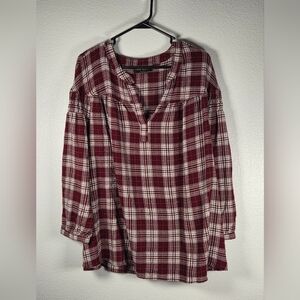 Lane Bryant Burgundy and White Plaid Blouse